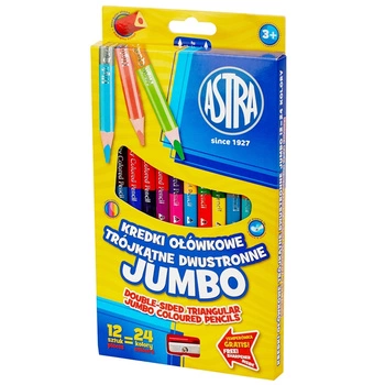 KREDKI OŁÓWKOWE JUMBO ASTRA 12 SZTUK=24 KOLORY