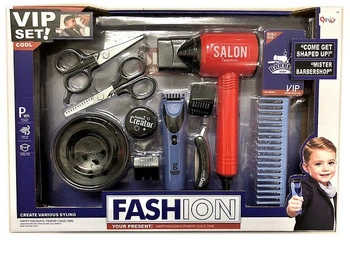 zestaw barbera, z suszarką, 13 części; bat. 5xAAA (niedołączone); 43x29,5x7cm, W/B