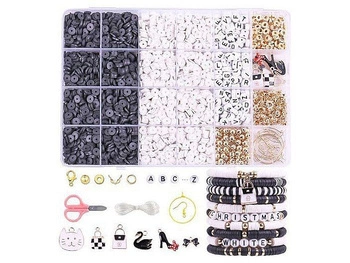 zestaw do robienia bransoletek, koraliki czarne,  białe, złote, aplikacje, literki, sznurk