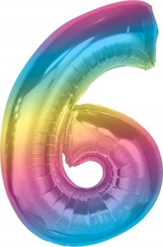 BALON FOLIA SMART CYFRA 6 TĘCZA 92cm