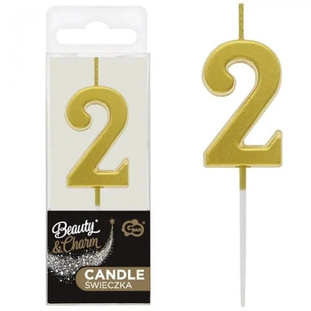 Świeczka na tort piker B&C cyferka 2, metaliczna złota, 9.5x2.3 cm