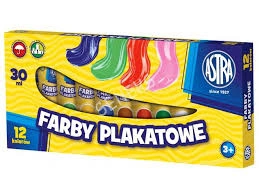 FARBY PLAKATOWE ASTRA 12 KOLORÓW TUBA  30 ML