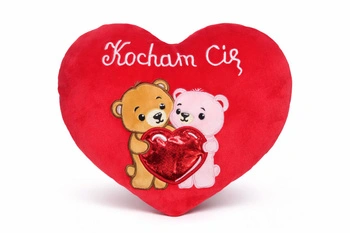 Serce z napisem 'Kocham Cię' i wyszytym misiem 20cm Walentynka