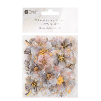 POŁYSKUJĄCE NAKLEJKI PET - KWIATY,  20 SZT - GRAY POWDER
