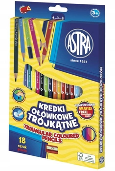 Kredki ołówkowe trójkątne ASTRA - 18 kolorów z temperówką
