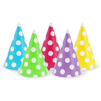 Czapeczki Urodzinowe Papierowe GROSZKI 5SZTUK