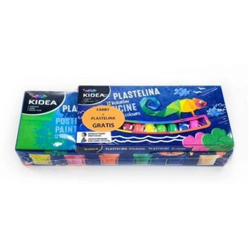 Farby 12 kolorow 20 ml + Plastelina 12 kolorów Gratis Kidea