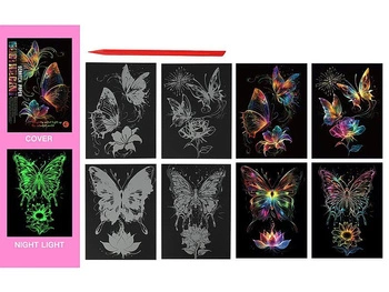 wydrapywanka kolorowa fluo, świeci w nocy, motyle; 32x25x0,2cm, PPB