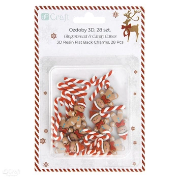 OZDOBY 3D 28 SZT. GINGERBREAD & CANDY CANES