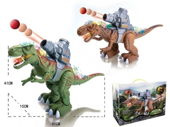 Dino z katapultą B/O, 24x20x14cm, światło, dźwięk, chodzi, strzela