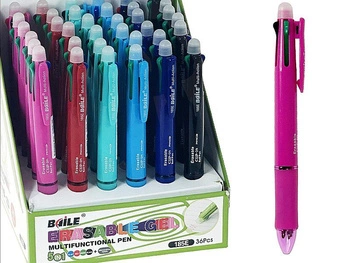 Długopis ścieralny 5w1 - 4 kolory i ołówek, z gumką do długopisu, display 36szt (na 1szt EAN 6941287400364 )