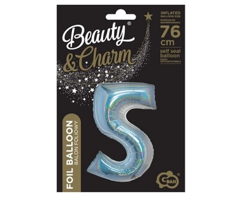 Balon foliowy B&C, Cyfra 5, holograficzna srebrna, 76 cm