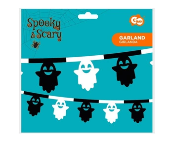 Girlanda papierowa Duszki, biało-czarna, 18.6x20x360 cm