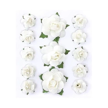 KWIATY PAP Z ŁODYŻKĄ RÓŻE 13SZT BIA