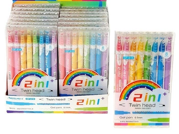 Zestaw 8 flamastrów dwustronnych, żelowy długopis + zakreślacz,, display 20szt; Box