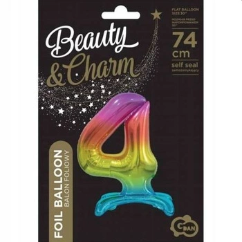 Balon foliowy Cyfra stojąca tęczowa '4'- Wielkość 74 cm