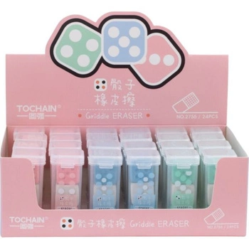 Gumka do ołówka kostki do gry, 3szt w etui po 18x18mm, TO