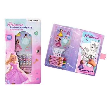 Zestaw kreatywny Princess-księżniczki ( 1 x kolorowanka, 6 x kredki woskowe, naklejki, 24 x diamenciki)