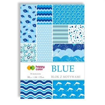 Happy Color Blok z motywami BLUE, 80g/m2, A4, 15 ark, 30 motywów