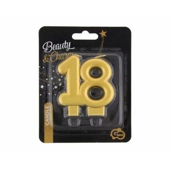 ŚWIECZKA B&C CYFERKA 18 METALIC ZŁOTA 8,0CM
