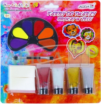 Farby FA 006 do malowania twarzy i ciała 6 kolorów + 4 brokaty + akces