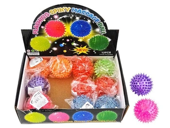 Piłeczka ze światłem, śred.6,5cm, dobrze odbijająca się, z wypustkami do masażu, display 12szt; 26x19x7cm, Box