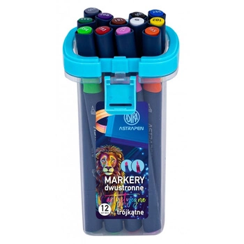 Markery artystyczne trójkątne dwustronne pędzelkowa i ścięta końcówka 12 kolorów Astra