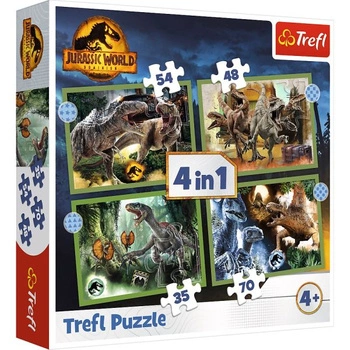 Puzzle 4W1 GROŹNE DINOZAURY JURASSIC Trefl