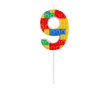 #SC22 Świeczka piker KLOCKI cyferka 9, wielokolorowa, 10.5x3.5 cm