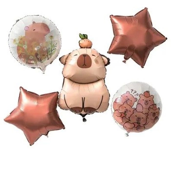 ZESTAW MATOWYCH BALONÓW FOLIOWYCH KAPIBARA, 5 SZT. - GWIAZDKA