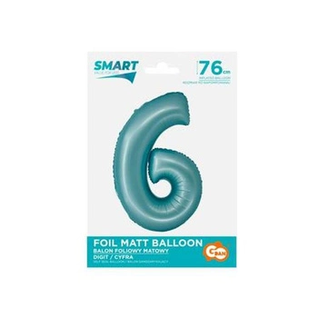 Balon foliowy Cyfra j. niebieska '6'- Wielkość 76 cm, Smart