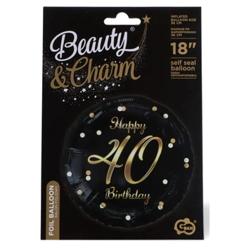 Balon foliowy B&C Happy 40 Birthday, czarny, nadruk złoty, 18' Godan