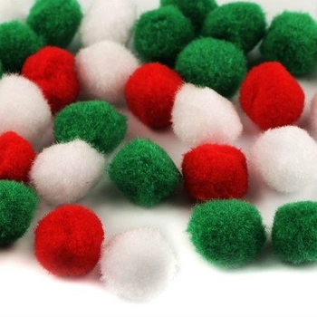 Pompony POM42 10mm białe, czerwone, ziel