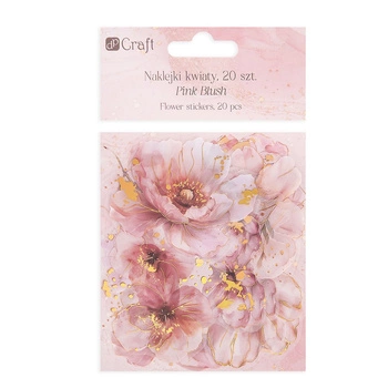 POŁYSKUJĄCE NAKLEJKI PET - KWIATY,  20 SZT - PINK BLUSH