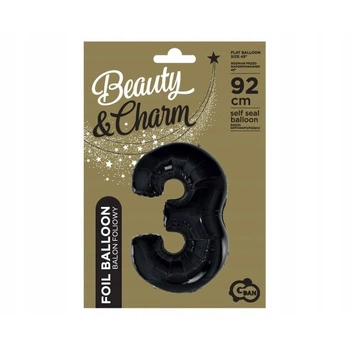 Balon foliowy Cyfra czarna '3'- Wielkość 92 cm