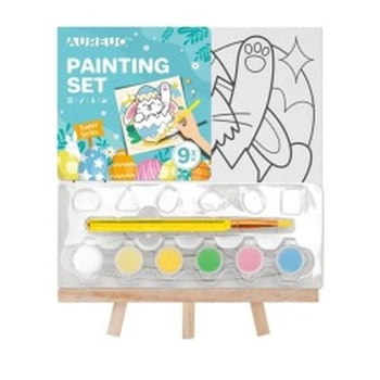 Zestaw do malowania 9 el. podobrazie 20x20cm, farby akrylowe 6 kol., sztaluga, pędzel, Aureuo