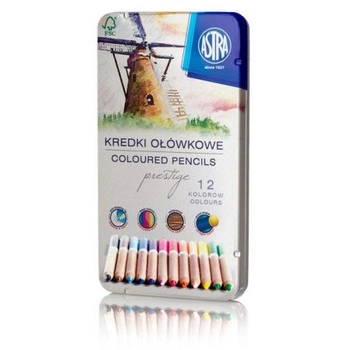 KREDKI Z DREWNA CEDROWEGO W METALOWYM PUDEŁKU - ASTRA PRESTIGE 12 KOLORÓW