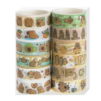 ZESTAW TAŚM WASHI KAPIBARA 1,5 CM X 2 M, 12 SZT