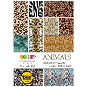 Blok z motywami ANIMALS WILD, 80g/m2, A4, 16 ark, 32 motyw, Happy Color
