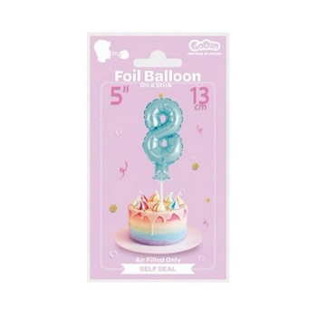 BALON FOLIA 13CM NA PATYKU '8' MIX KOLOR
