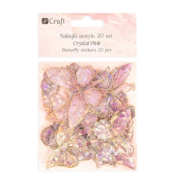 POŁYSKUJĄCE NAKLEJKI PET -  MOTYLE , 20SZT. - CRYSTAL PINK