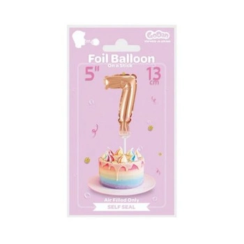 BALON FOLIA 13CM NA PATYKU '7' MIX KOLOR