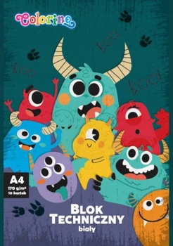 COLORINO - BLOK TECHNICZNY A4 BIAŁY / 10 KARTEK - 170 G / CH mix 2 wzory /10/ (ocean+monster)