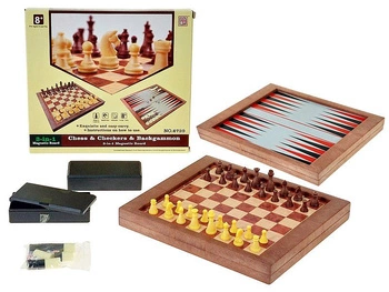 zestaw gier 3w1, magnetyczne, szachy, warcaby, backgammon; 26x23x3cm, Box