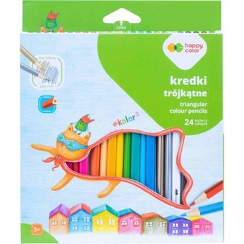 Kredki drewniane, szkolne, trójkątne, 24 kol. KOLOR2, Happy Color