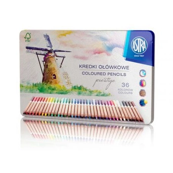 KREDKI Z DREWNA CEDROWEGO W METALOWYM OPAKOWANIU-ASTRA PRESTIGE 36 KOLORÓW