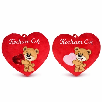 Serce z napisem 'Kocham Cię' i wyszytym misiem 15cm Walentynka  (2 wzory kolorystyczne)