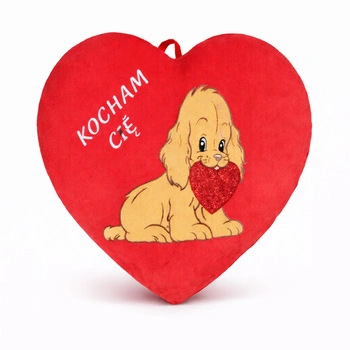 Serce z napisem 'Kocham Cię' i wyszytym pieskiem 80cm Walentynka