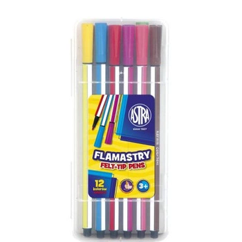 FLAMASTRY HEKSAGONALNE W PLASTIKOWYM PUDEŁKU-12 KOLORÓW