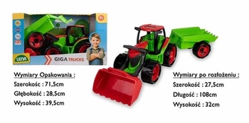 OGROMNY TRAKTOR 107 CM Z RUCHOMA ŁYŻKĄ +PRZYCZEPA